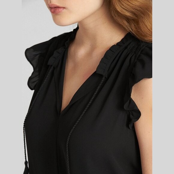 GAP Ruffle Sleeve Smock Shoulder split-neck orange pop blouse XL - Picture 8 of 8